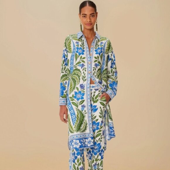 Farm Rio Chemise Dress Tropicance Floral Blue/Green NWT Large/Medium - Picture 1 of 8